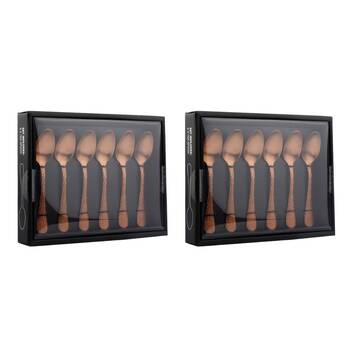 2x 6pc Coffee Culture Satin Copper Stainless Steel Tea Spoon Set 13.5cm