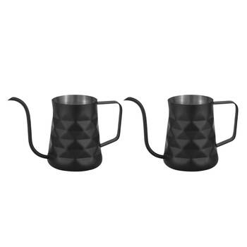 2PK Coffee Culture Matte Blk Diamond Embossed 600ml Goose Neck Jug