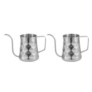 2PK Coffee Culture Stainless Steel Diamond Embossed 600ml Goose Neck Jug Silver