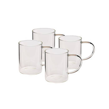 4pcCoffee Culture Ivy 420ml Glass Single Wall Mug Set - Clear