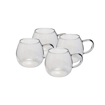 4pc Coffee Culture Deca 380ml Glass Single Wall Mug Set - Clear