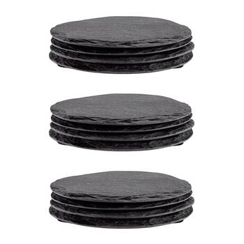 3x 4pc Coffee Culture Slate Coaster Round 10cm - Black