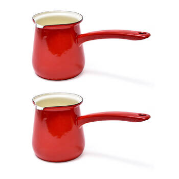 2PK Coffee Culture Enamel 750ml Stovetop Turkish Coffee Pot - Red