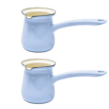 2PK Coffee Culture Stove Top Carbon Steel Turkish Making Pot 750mL Enamel Sky