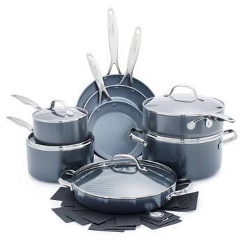 17pc Greenpan Aluminium Valencia Pro Cookware Set Dark Grey