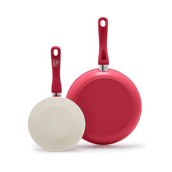 2pc Greenlife Soft Grip Frying Pan Set 7 & 10 Inch - Scarlet Red
