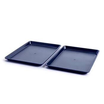 2pc Blue Diamond Cookie Sheet Oven Safe Textured Bakeware Baking Tray Dark Blue