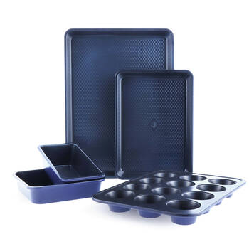 5pc Blue Diamond Bakeware Set Oven Safe Ceramic Coating Baking Tray Dark Blue