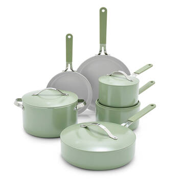 11pc Greenpan Greenlife Dream Cookware Set Ceramic Non-Stick Sage
