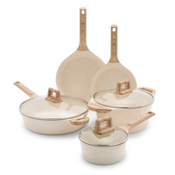 8pc Greenlife Arte Cookware Set Ceramic Coating Cooking Pan Cream White