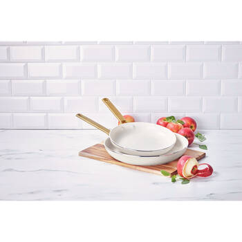 2pc Greenpan Padova Open Frypan Set 26 & 30cm Ceramic Non-Stick Cream White