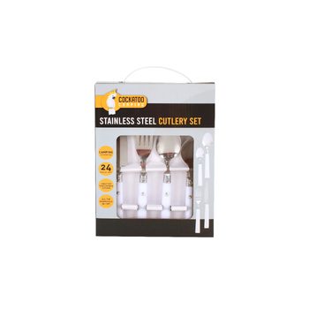 24pc Cockatoo Camping Stainless Steel Cutlery Set w/ Bag - White/Silver