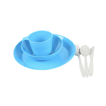 6pc Wildtrak Plastic Camp Dinner Set w/ Net Bag - Blue