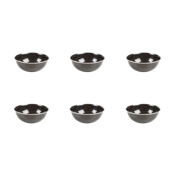 6PK Cockatoo Enamel Bowl Black Speckle Glassware Outdoor Camping 15x5cm