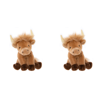 2PK Charlie Bears Cuddle Cub Highland Cow Kids Soft Play Toy 0m+ - Brown