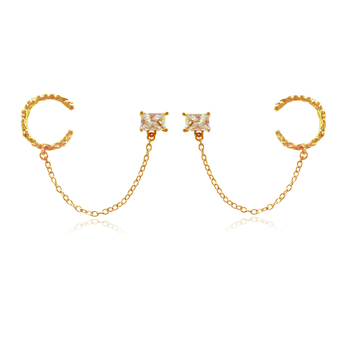 Culturesse Lior 80mm Topaz Chain Cuff/Stud Earrings - Gold Vermeil