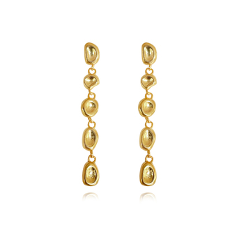 Culturesse Aka Dainty 30mm Sculptural Pebble Drop Earrings - Gold Vermeil