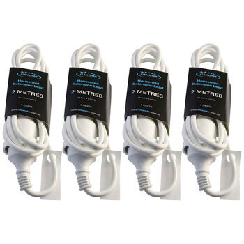 4PK Cleanstar 2m Household Indoor Extension Lead - White
