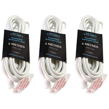 3PK Cleanstar 5m Household Indoor Extension Lead - White