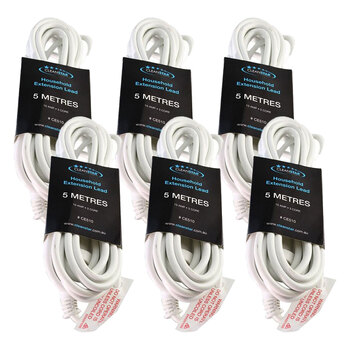 6PK Cleanstar 5m Household Indoor Extension Lead - White