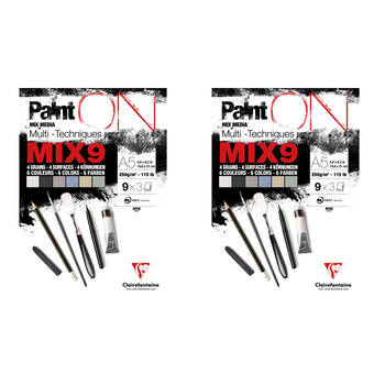 2PK Clairefontaine Paint'On Mix9 Paper Art Pad 27 Sheets 250gsm A5 Assorted