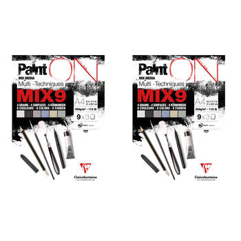 2PK Clairefontaine Paint'On Mix9 Paper Art Pad 27 Sheets 250gsm A4 Assorted