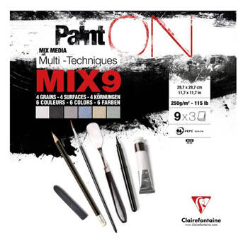 Clairefontaine Paint'On Mix9 Paper Pad 27 Sheets 250gsm 29.7x29.7cm Assorted