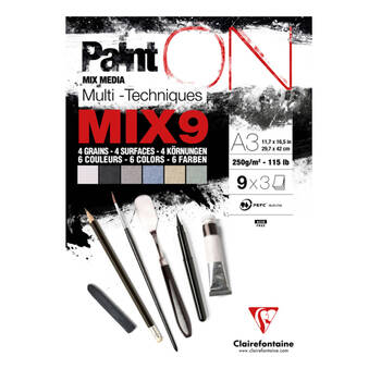 Clairefontaine Paint'On Mix9 Paper Art Pad 27 Sheets 250gsm A3 Assorted