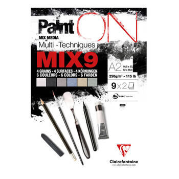 Clairefontaine Paint'On Mix9 Paper Art Pad 27 Sheets 250gsm A2 Assorted