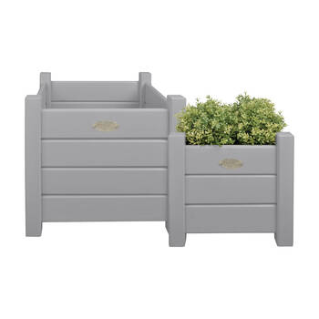 2pc Esschert Design Wooden Square Planter Home Garden Small & Large Grey