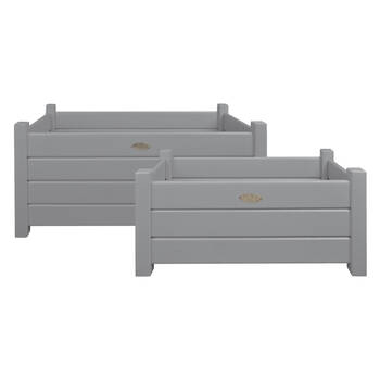 2pc Esschert Design Wooden Rectangular Planter Home Garden Small & Large Grey