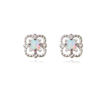 Culturesse Aeliana 6mm Dainty Opal Stud Earrings - Silver