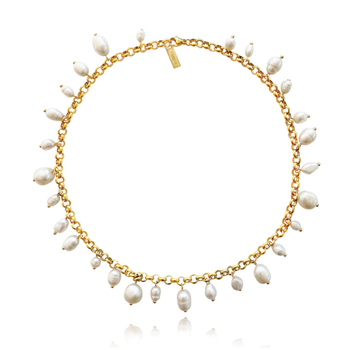 Culturesse Zoya Full Pearl 40cm Chain Necklace/Choker - White/Gold