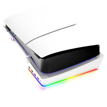 Laser Gaming PS5 Slim RGB Horizontal Stand w/ 4 USB-A Ports Fast Charging Dock