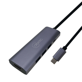 Cruxtec 5-in-1 Aluminium Alloy USB-C Multiport Docking Adapter - Grey