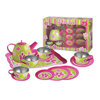 Kaper Kidz Lime Daisy Flower Tin Tea Set 15Pcs
