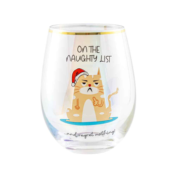 Novelty Christmas On The Naughty List And 600ml Stemless Wine Glass