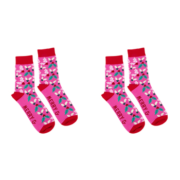 2PK Splosh Christmas Holly Fashion Printed Crew Socks One Size