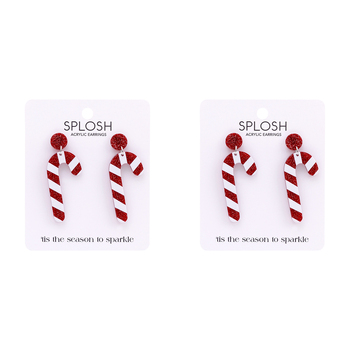 2PK Splosh Christmas Candy Cane Drop Earrings S/S Fashion Jewellery 6.5cm