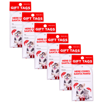 6x 6pc Splosh Christmas Santa Paws Gift Tags Set 300gsm Card 11.5cm White/Red