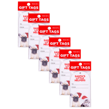 6x 6pc Splosh Christmas Helpers Gift Tags Set 300gsm Card 11.5cm - White/Red