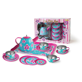 Kaper Kidz Pink Flower Tin Tea Set 15Pcs