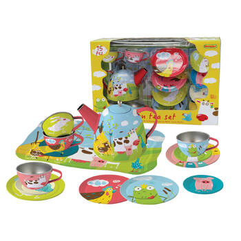 15pc Kaper Kidz Farm Tin Tea Set Kids Play Toy 3y+