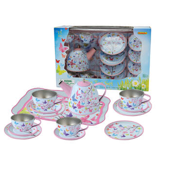 15pc Kaper Kidz Pink Blossom Butterfly Tin Tea Set Kids 3y+