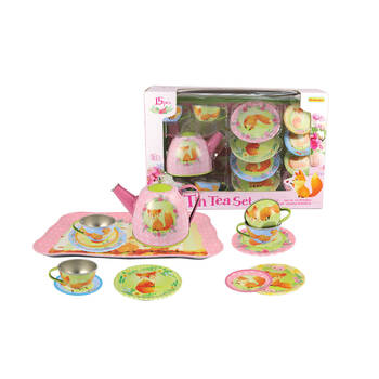 15pc Kaper Kidz Woodland Fox Tin Tea Kids Pretend Play Set 3y+