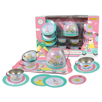 15pc Kaper Kidz Animal Tourists Kids/Childrens Tin Tea Set 3y+