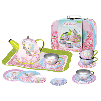 15pc Kaper Kidz Fairy Kids/Childrens Tin Tea Set In Suitcase 3y+