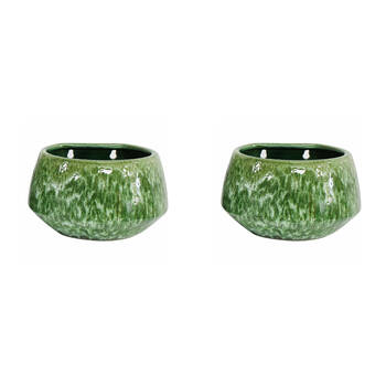 2PK LVD Large Juniper Ceramic Glazed Wall Planter Pot 21.5x18cm Green