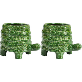 2PK LVD Ceramic Decorative Planter Turtle Barnacle Juniper 19x14cm Green