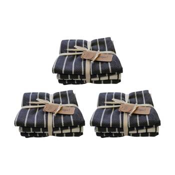 3x3pc CDSI Basket Weave Tea Towel Recycled Cotton Set Charcoal 50x70cm